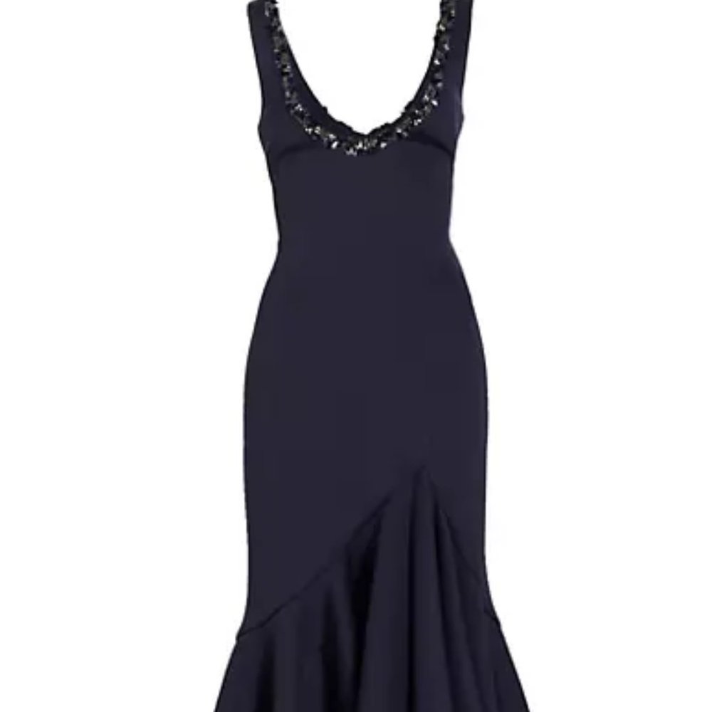 Badgley Mischka Embellished Scoopneck Trumpet Gown